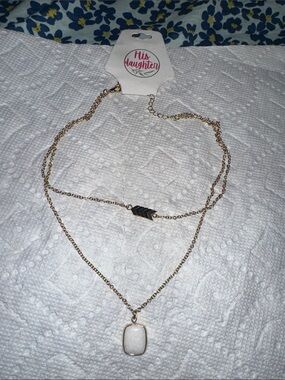 Gold Layered Pendant Necklace with White Stone